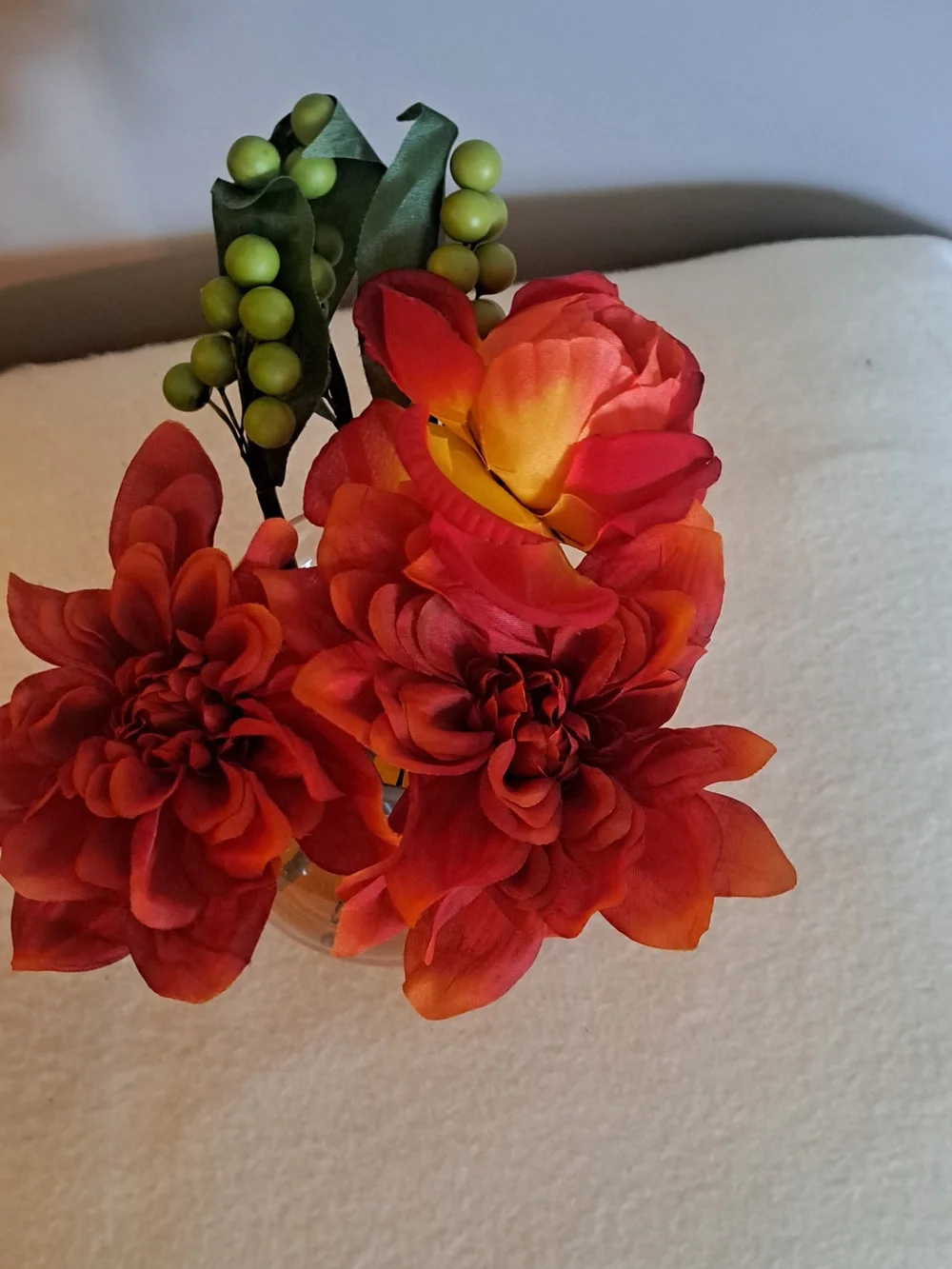 Lillian Vernon- Red Faux Floral Bouquet with Green Berry Accents